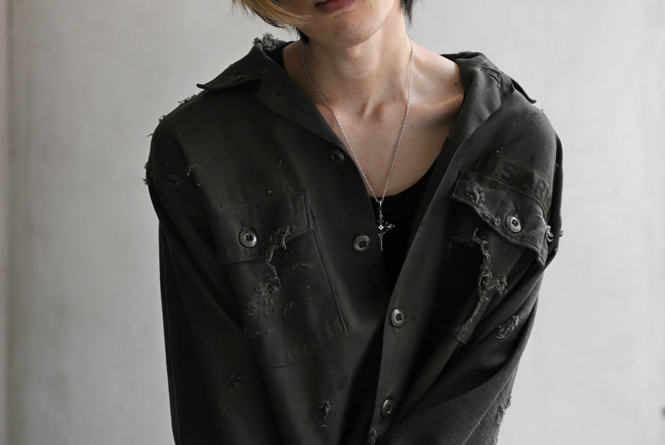 画像をギャラリービューアに読み込む, RESURRECTION HANDMADE distressed army shirt (DYEING KHAKI)