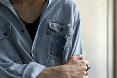 Load image into Gallery viewer, RESURRECTION HANDMADE vintage damage denim shirt (LIGHT BLUE)