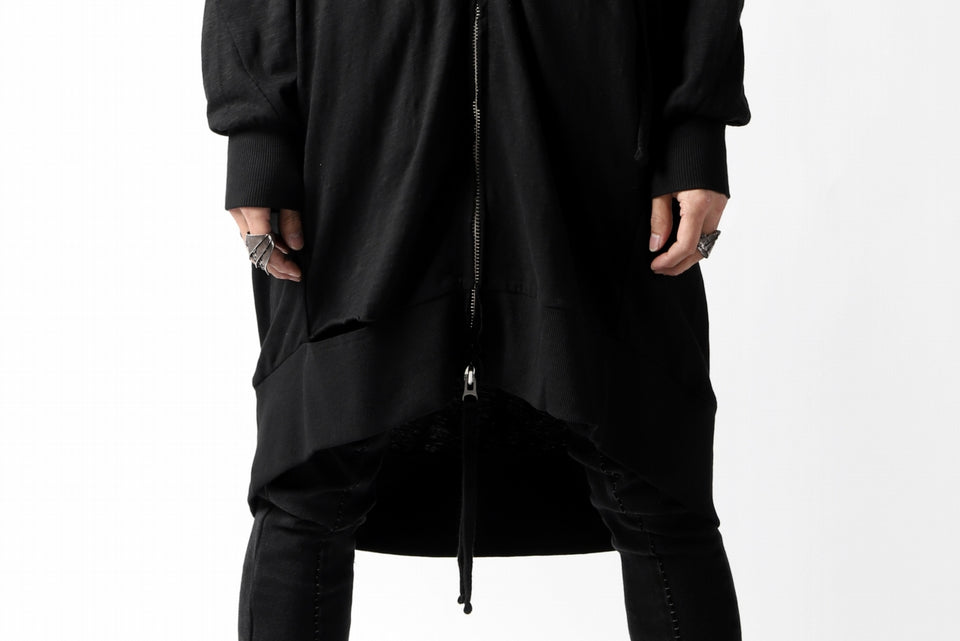 画像をギャラリービューアに読み込む, thomkrom SLAB JERSEY HOODIE ZIP UP PARKA / SLASHED CUT (BLACK)