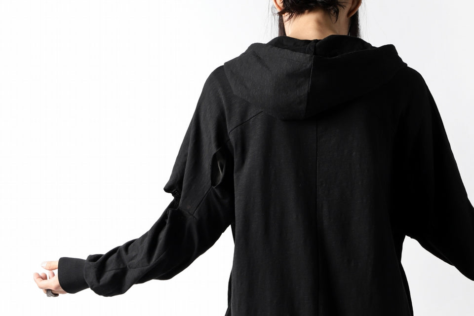 画像をギャラリービューアに読み込む, thomkrom SLAB JERSEY HOODIE ZIP UP PARKA / SLASHED CUT (BLACK)