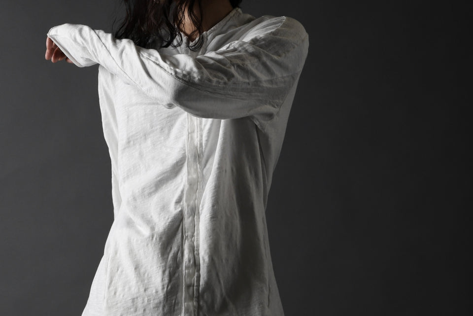 画像をギャラリービューアに読み込む, thomkrom NO COLLAR SHIRT/ JERSEY+WOVEN (OFF WHITE)