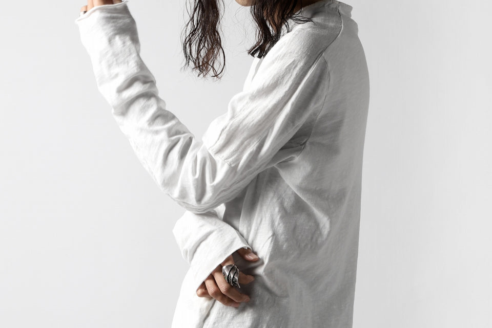 画像をギャラリービューアに読み込む, thomkrom NO COLLAR SHIRT/ JERSEY+WOVEN (OFF WHITE)