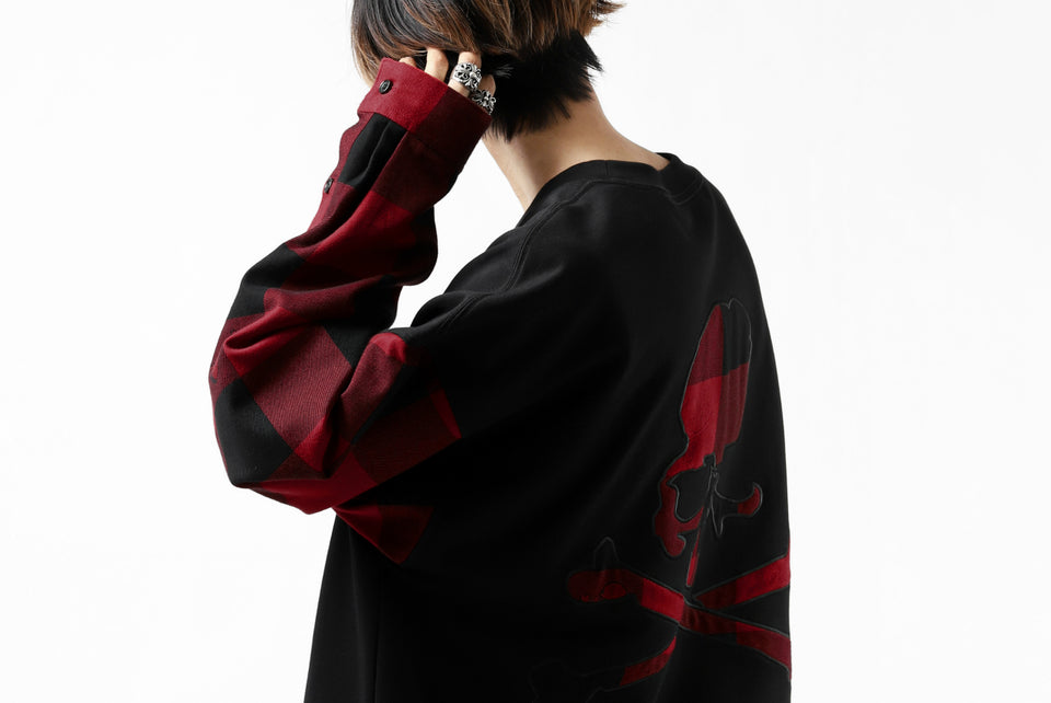 Load image into Gallery viewer, mastermind JAPAN COMBI PULLOVER TOPS / CHECK SHIRT SLEEVE (BLACK x RED)