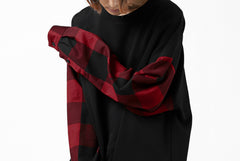 Load image into Gallery viewer, mastermind JAPAN COMBI PULLOVER TOPS / CHECK SHIRT SLEEVE (BLACK x RED)