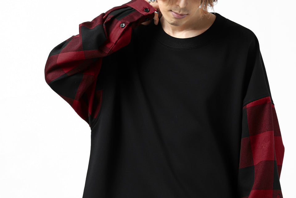 Load image into Gallery viewer, mastermind JAPAN COMBI PULLOVER TOPS / CHECK SHIRT SLEEVE (BLACK x RED)