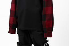 Load image into Gallery viewer, mastermind JAPAN COMBI PULLOVER TOPS / CHECK SHIRT SLEEVE (BLACK x RED)