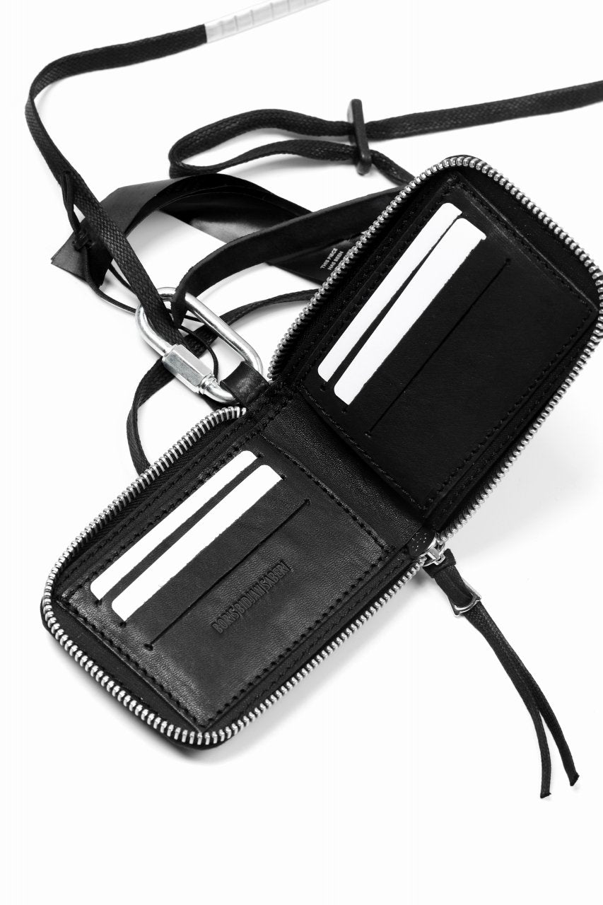 画像をギャラリービューアに読み込む, BORIS BIDJAN SABERI LEATHER WALLET with NECK STRAP / VEG TAN HORSE SKIN "WALLET2-F251" (BLACK)