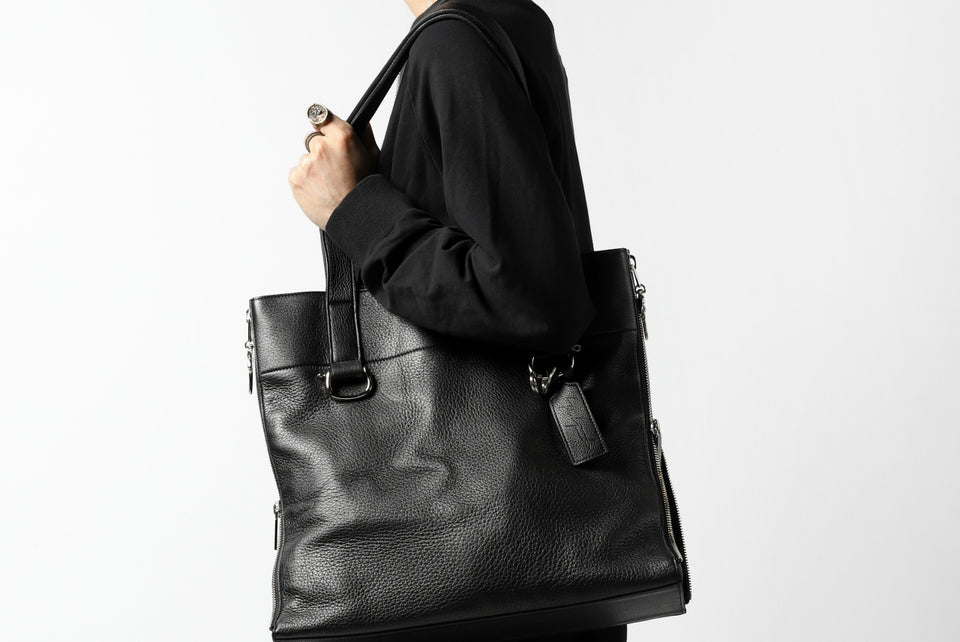 画像をギャラリービューアに読み込む, discord Yohji Yamamoto DEER SHRINK SKIN SIDE ZIPPED TOTE BAG (BLACK)