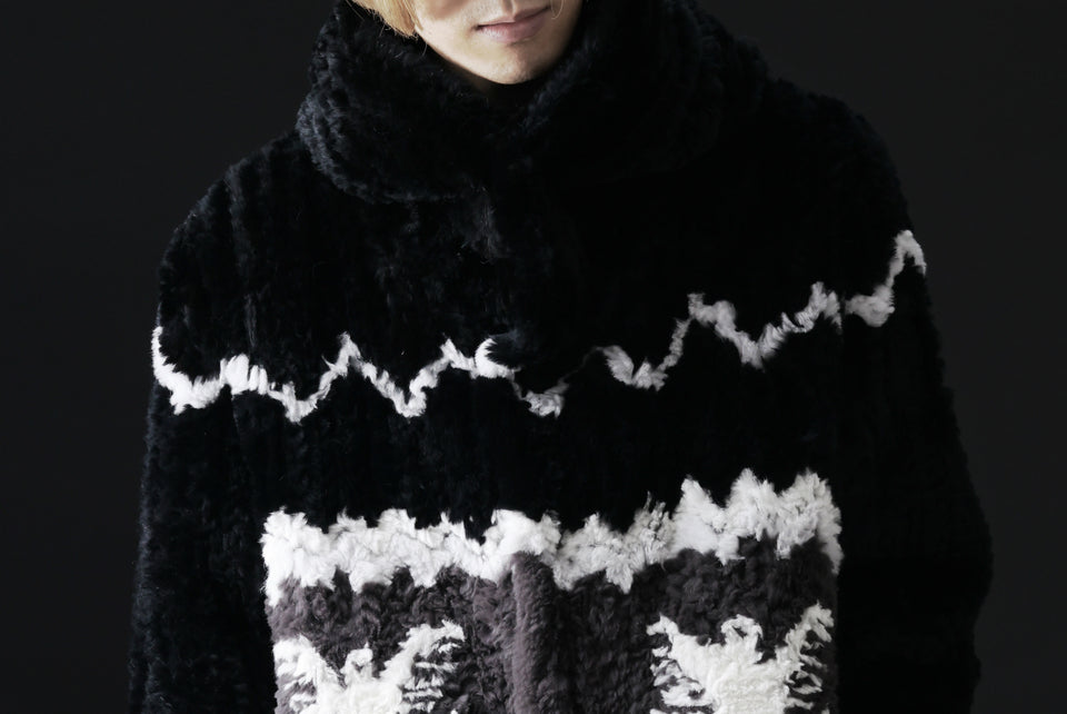 画像をギャラリービューアに読み込む, ISAMU KATAYAMA BACKLASH KNIT HOODIE BLOUSON / RABBIT FUR (BLACK)