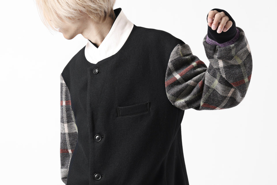 Load image into Gallery viewer, Y's BANG ON! No.176 2 STEP RIB JACKET /  WOOL MELTON SMOOTH + CHECKED JACQUARD (BLACK)
