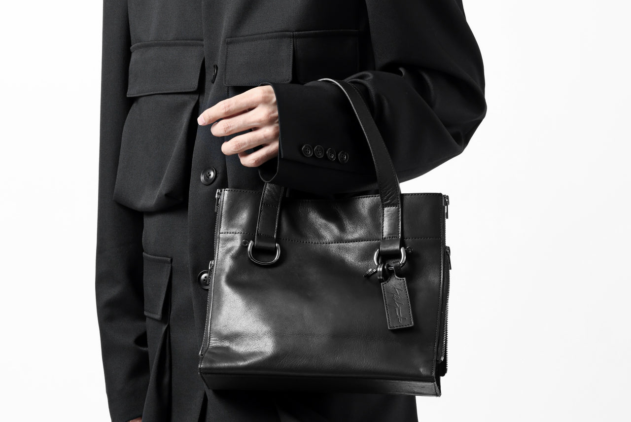 discord Yohji Yamamoto Side Zip Tote Bag S / Soft Shrink Cow Leather (BLACK)