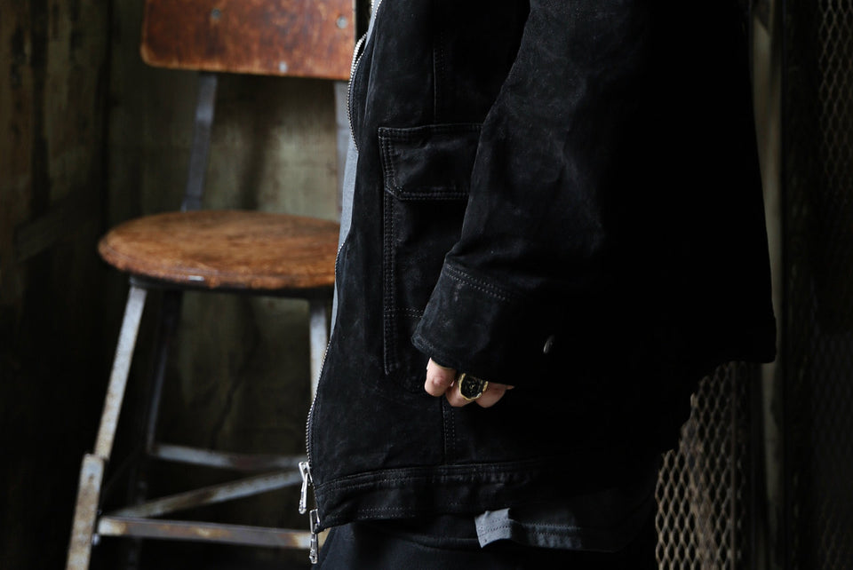 Load image into Gallery viewer, ISAMU KATAYAMA BACKLASH SUEDE COVER ALL BLOUSON / JAPAN CALF (WHITE TANNED / BLACK)