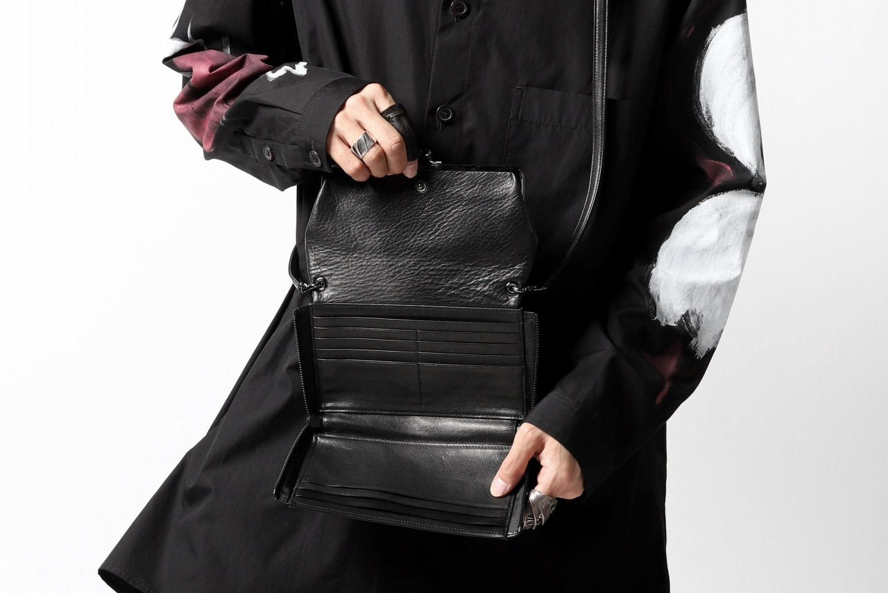 discord Yohji Yamamoto CLASP ZIP WALLET with SHOULDER STRAP (BLACK)
