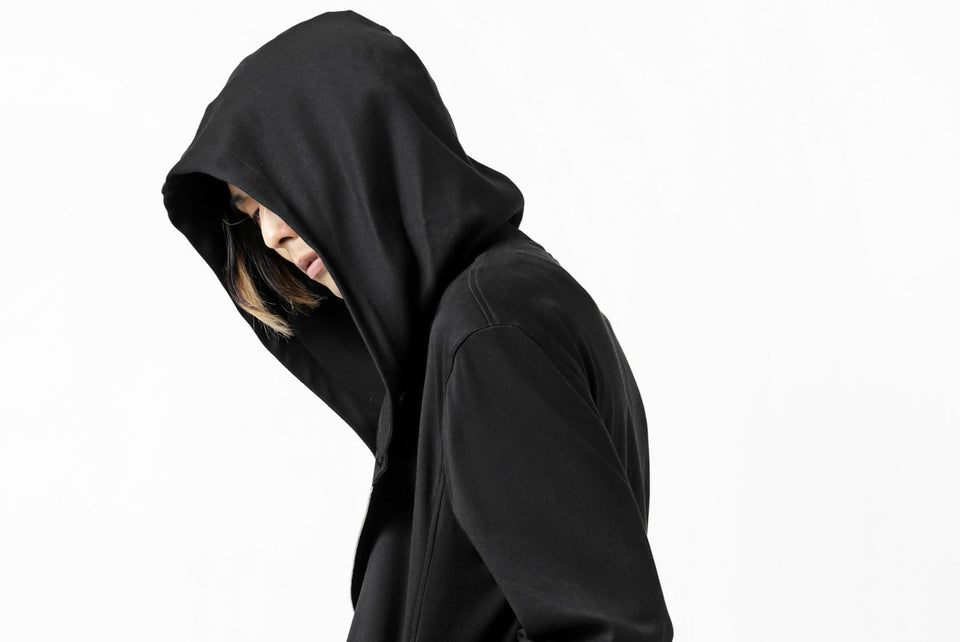 Load image into Gallery viewer, ISAMU KATAYAMA BACKLASH HOODED RIDERS BLOUSON / STRETCH RAYON SILK (BLACK)