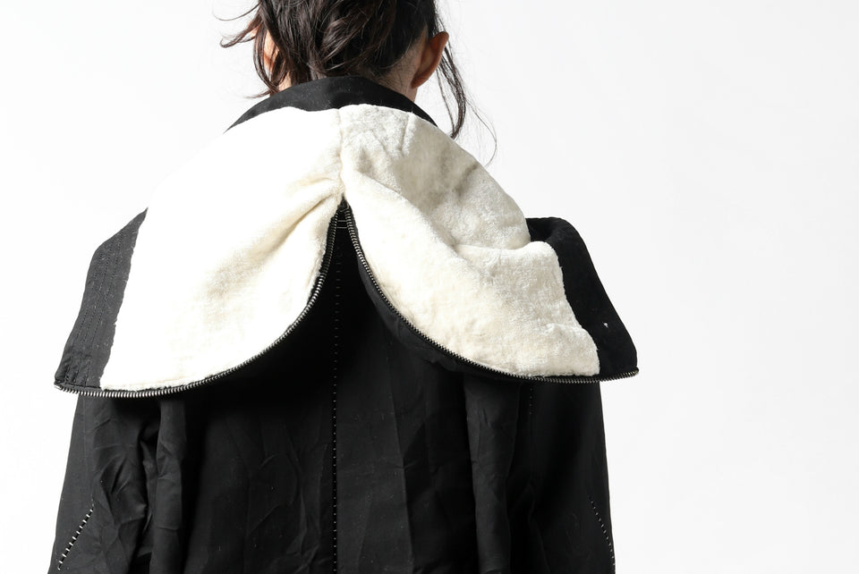 画像をギャラリービューアに読み込む, masnada MILITARY HOODIE LONG PARKA COAT with BOA LINNER /  COTONE STROPICCIATO (BLACK)