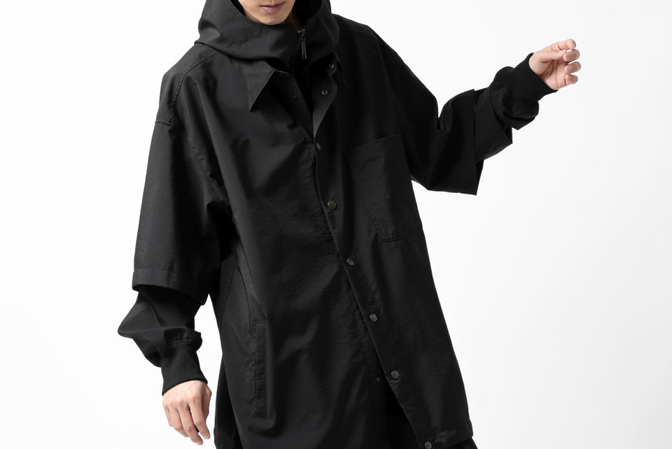 画像をギャラリービューアに読み込む, Y's....  HOODY LAYERED SHIRT ZIP BLOUSON / STRETCH TASSAH (BLACK)