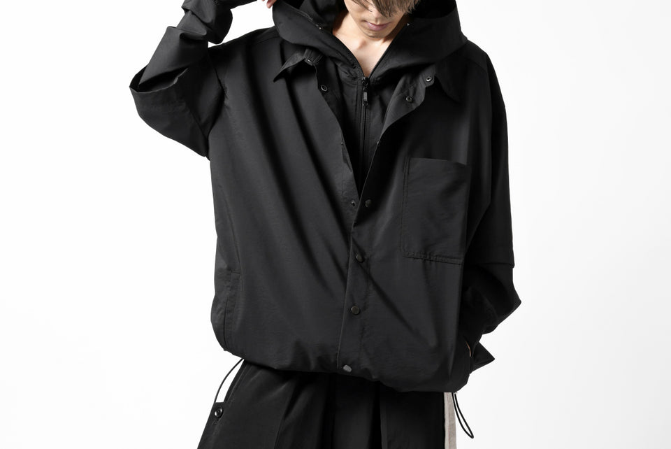 画像をギャラリービューアに読み込む, Y's....  HOODY LAYERED SHIRT ZIP BLOUSON / STRETCH TASSAH (BLACK)
