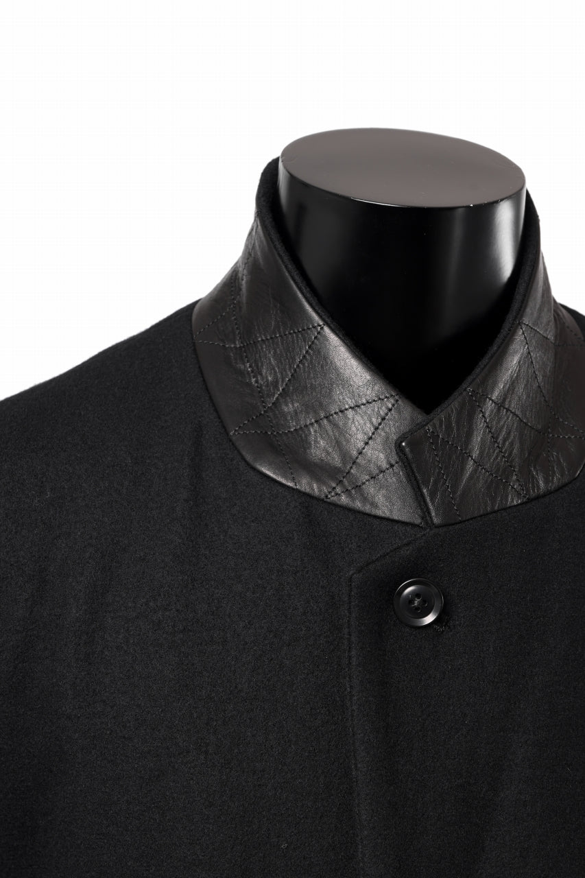 画像をギャラリービューアに読み込む, Y's BANG ON! No.176 WOOL MELTON SMOOTH + COW LEATHER 2-STEP RIB JACKET (BLACK)