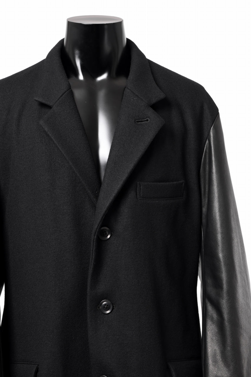 画像をギャラリービューアに読み込む, Y's BANG ON! No.176 WOOL MELTON SMOOTH + COW LEATHER 2-STEP RIB JACKET (BLACK)