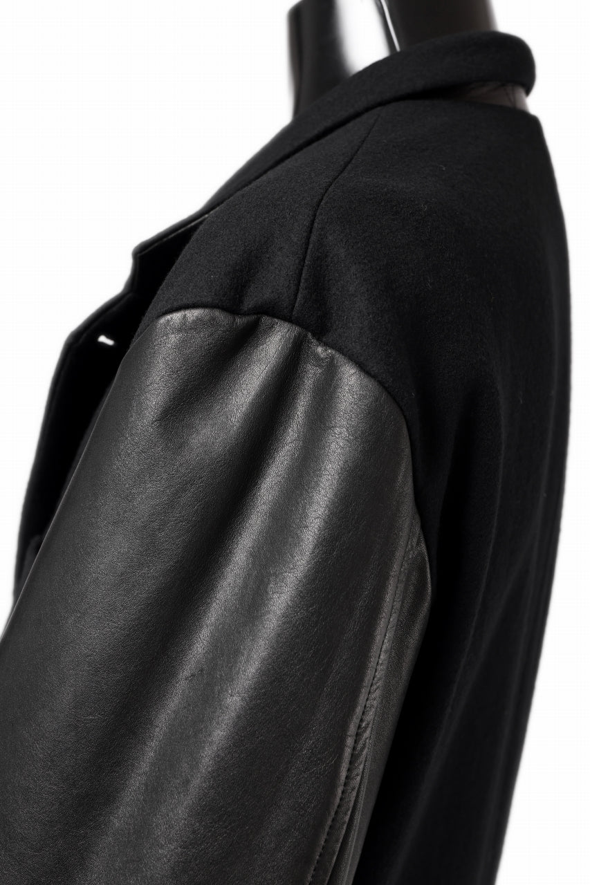 画像をギャラリービューアに読み込む, Y's BANG ON! No.176 WOOL MELTON SMOOTH + COW LEATHER 2-STEP RIB JACKET (BLACK)