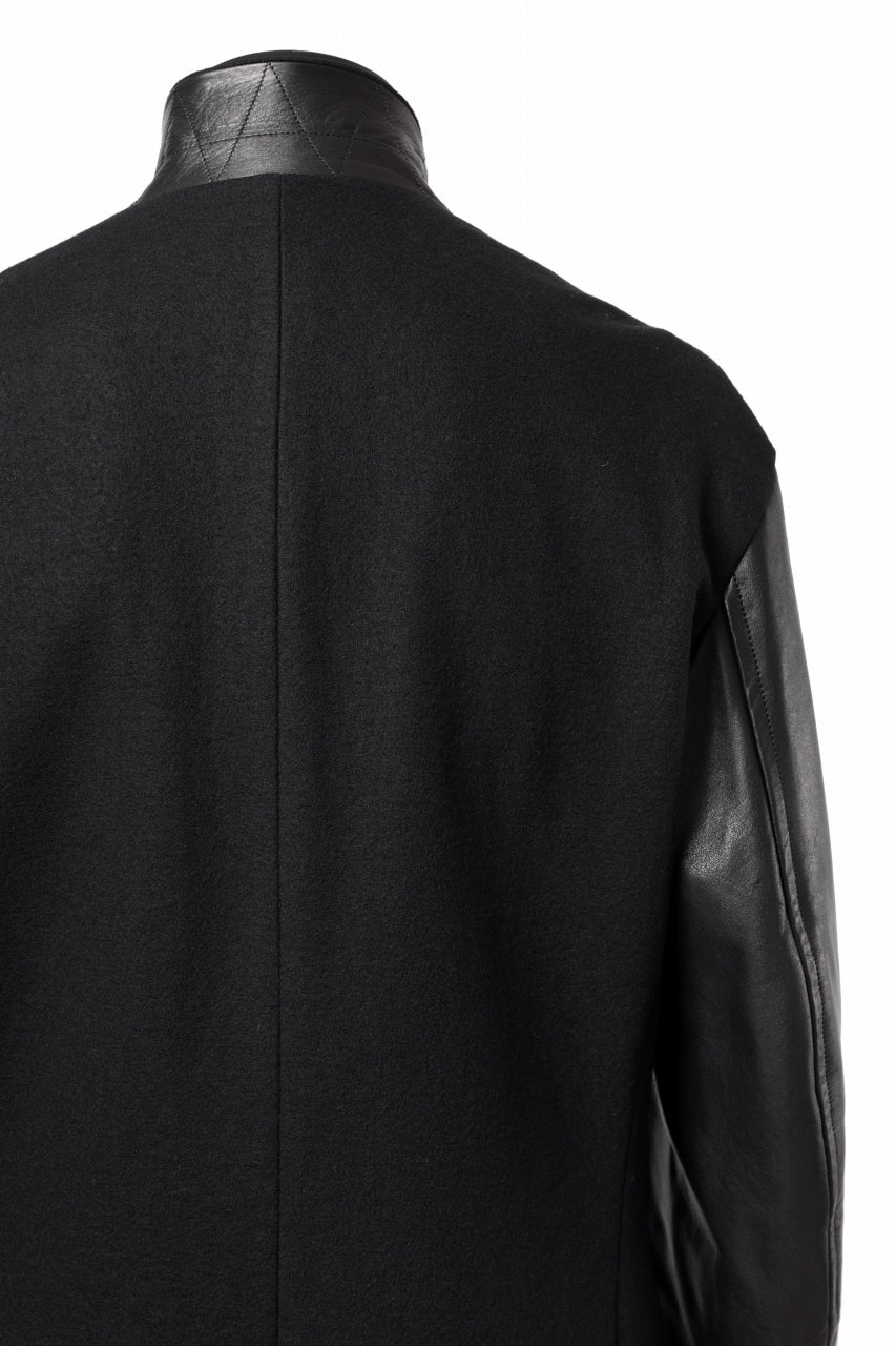 画像をギャラリービューアに読み込む, Y's BANG ON! No.176 WOOL MELTON SMOOTH + COW LEATHER 2-STEP RIB JACKET (BLACK)