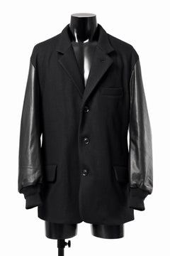 画像をギャラリービューアに読み込む, Y's BANG ON! No.176 WOOL MELTON SMOOTH + COW LEATHER 2-STEP RIB JACKET (BLACK)