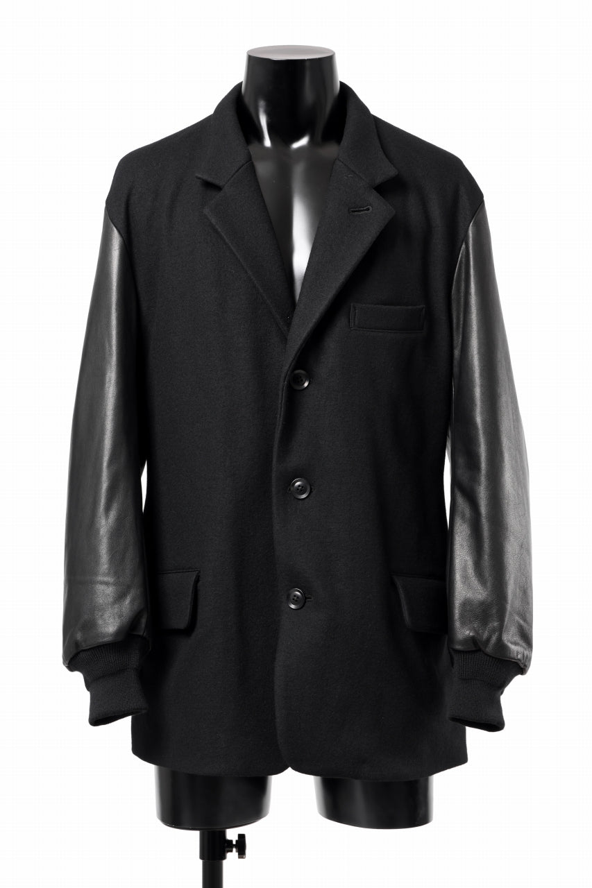 画像をギャラリービューアに読み込む, Y's BANG ON! No.176 WOOL MELTON SMOOTH + COW LEATHER 2-STEP RIB JACKET (BLACK)