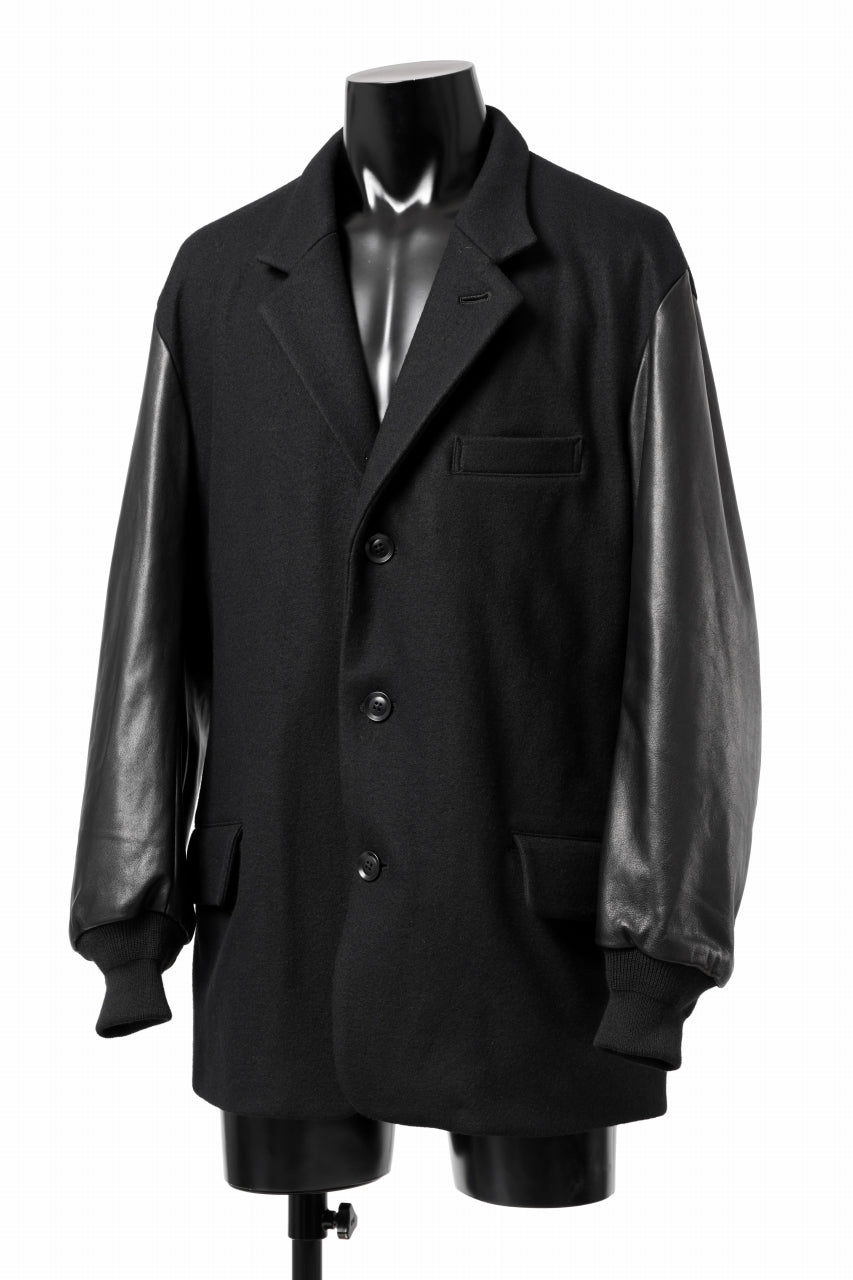 画像をギャラリービューアに読み込む, Y's BANG ON! No.176 WOOL MELTON SMOOTH + COW LEATHER 2-STEP RIB JACKET (BLACK)