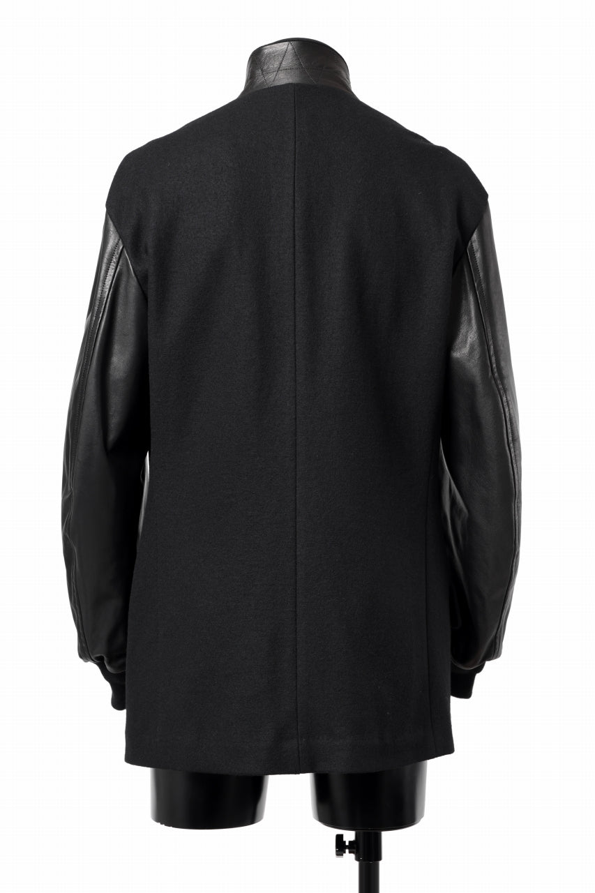 画像をギャラリービューアに読み込む, Y's BANG ON! No.176 WOOL MELTON SMOOTH + COW LEATHER 2-STEP RIB JACKET (BLACK)