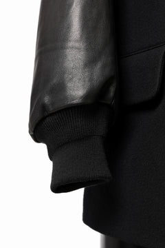 画像をギャラリービューアに読み込む, Y's BANG ON! No.176 WOOL MELTON SMOOTH + COW LEATHER 2-STEP RIB JACKET (BLACK)