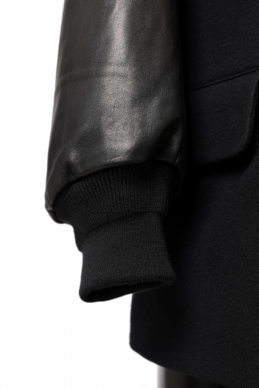 画像をギャラリービューアに読み込む, Y's BANG ON! No.176 WOOL MELTON SMOOTH + COW LEATHER 2-STEP RIB JACKET (BLACK)