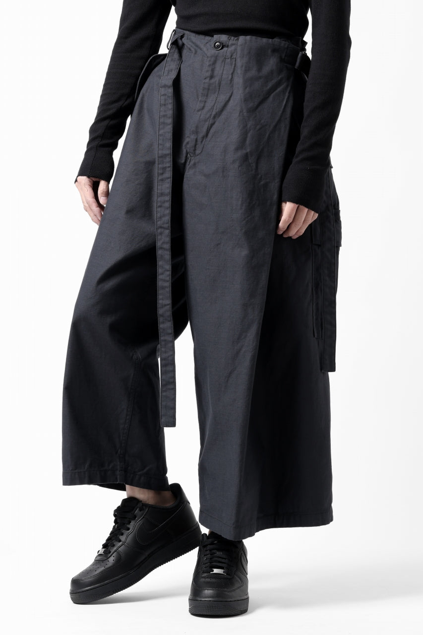 画像をギャラリービューアに読み込む, Y's WRAP WAIST PANTS ARMY-DETAIL / BACK SATIN VULCANIZATION COTTON (BLACK)