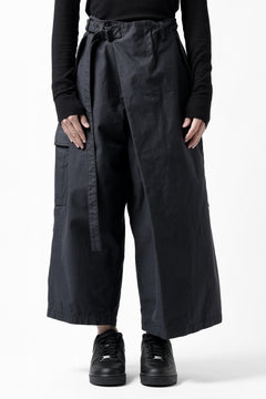 画像をギャラリービューアに読み込む, Y's WRAP WAIST PANTS ARMY-DETAIL / BACK SATIN VULCANIZATION COTTON (BLACK)