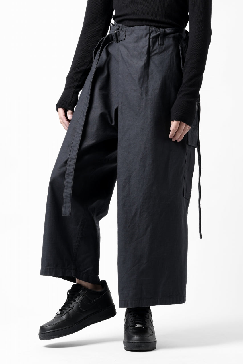 画像をギャラリービューアに読み込む, Y's WRAP WAIST PANTS ARMY-DETAIL / BACK SATIN VULCANIZATION COTTON (BLACK)