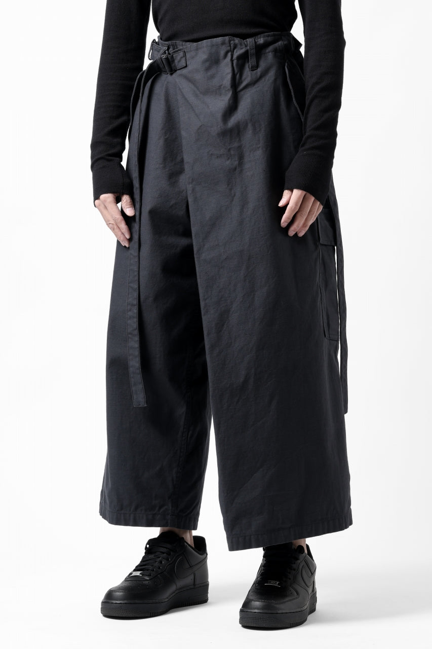 画像をギャラリービューアに読み込む, Y's WRAP WAIST PANTS ARMY-DETAIL / BACK SATIN VULCANIZATION COTTON (BLACK)
