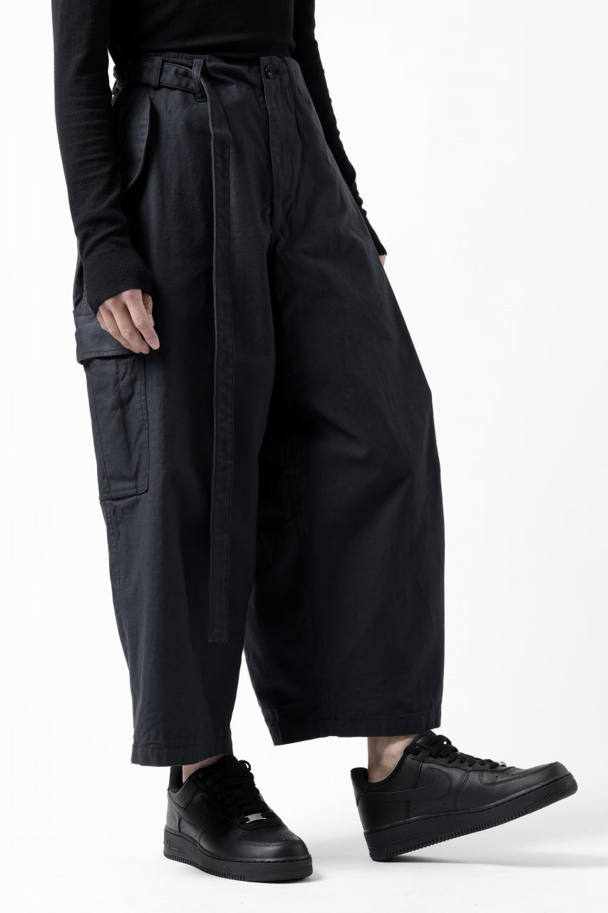 画像をギャラリービューアに読み込む, Y&#39;s WRAP WAIST PANTS ARMY-DETAIL / BACK SATIN VULCANIZATION COTTON (BLACK)