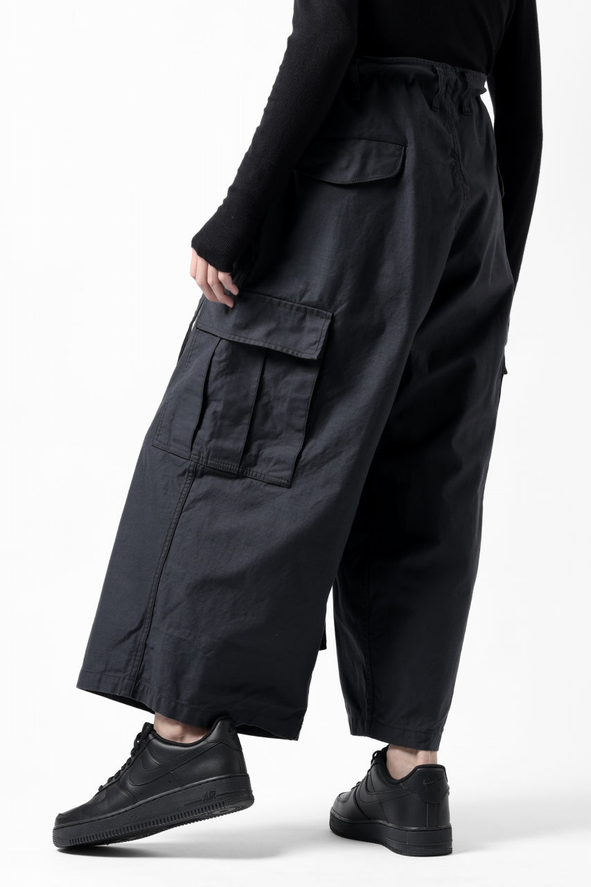 画像をギャラリービューアに読み込む, Y's WRAP WAIST PANTS ARMY-DETAIL / BACK SATIN VULCANIZATION COTTON (BLACK)
