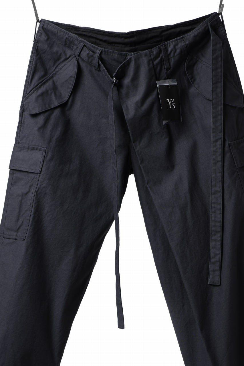 画像をギャラリービューアに読み込む, Y's WRAP WAIST PANTS ARMY-DETAIL / BACK SATIN VULCANIZATION COTTON (BLACK)