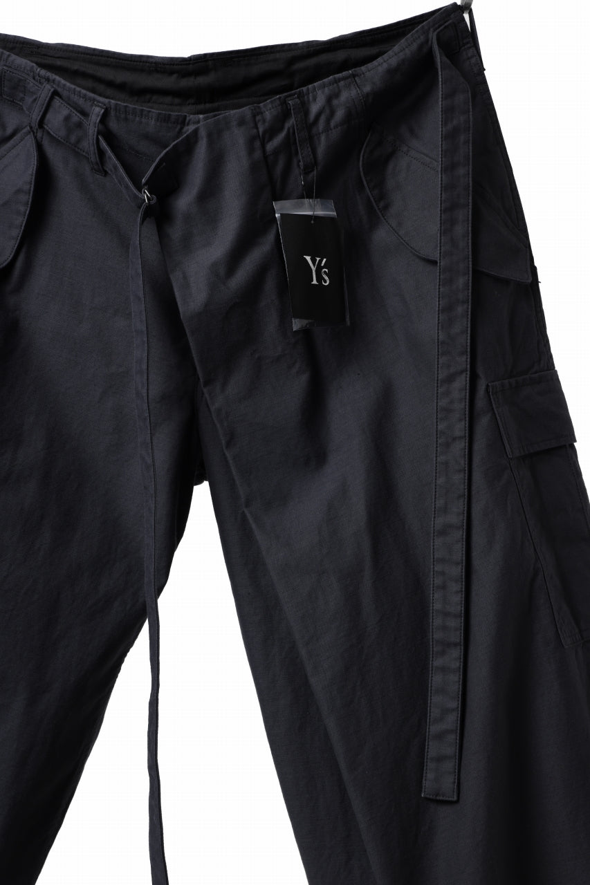 画像をギャラリービューアに読み込む, Y's WRAP WAIST PANTS ARMY-DETAIL / BACK SATIN VULCANIZATION COTTON (BLACK)