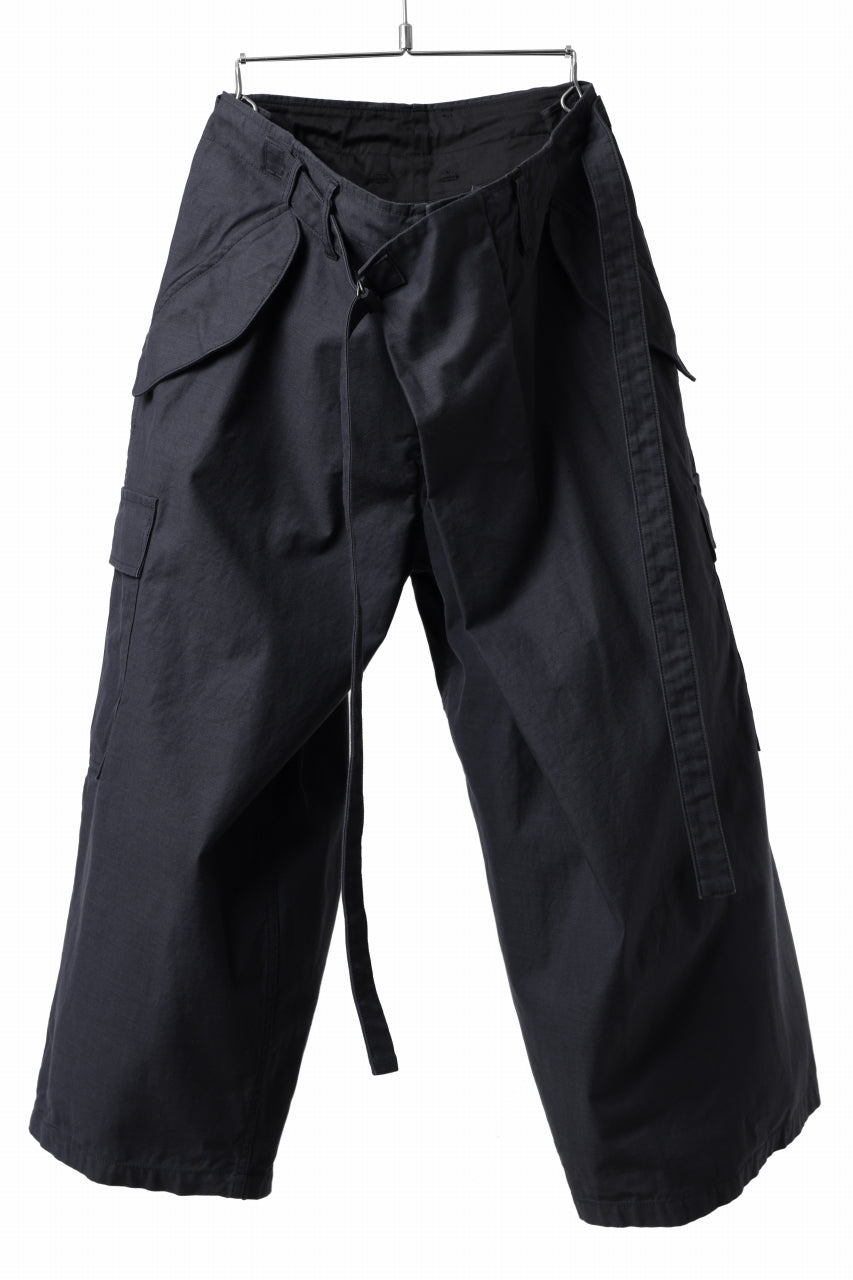 画像をギャラリービューアに読み込む, Y's WRAP WAIST PANTS ARMY-DETAIL / BACK SATIN VULCANIZATION COTTON (BLACK)