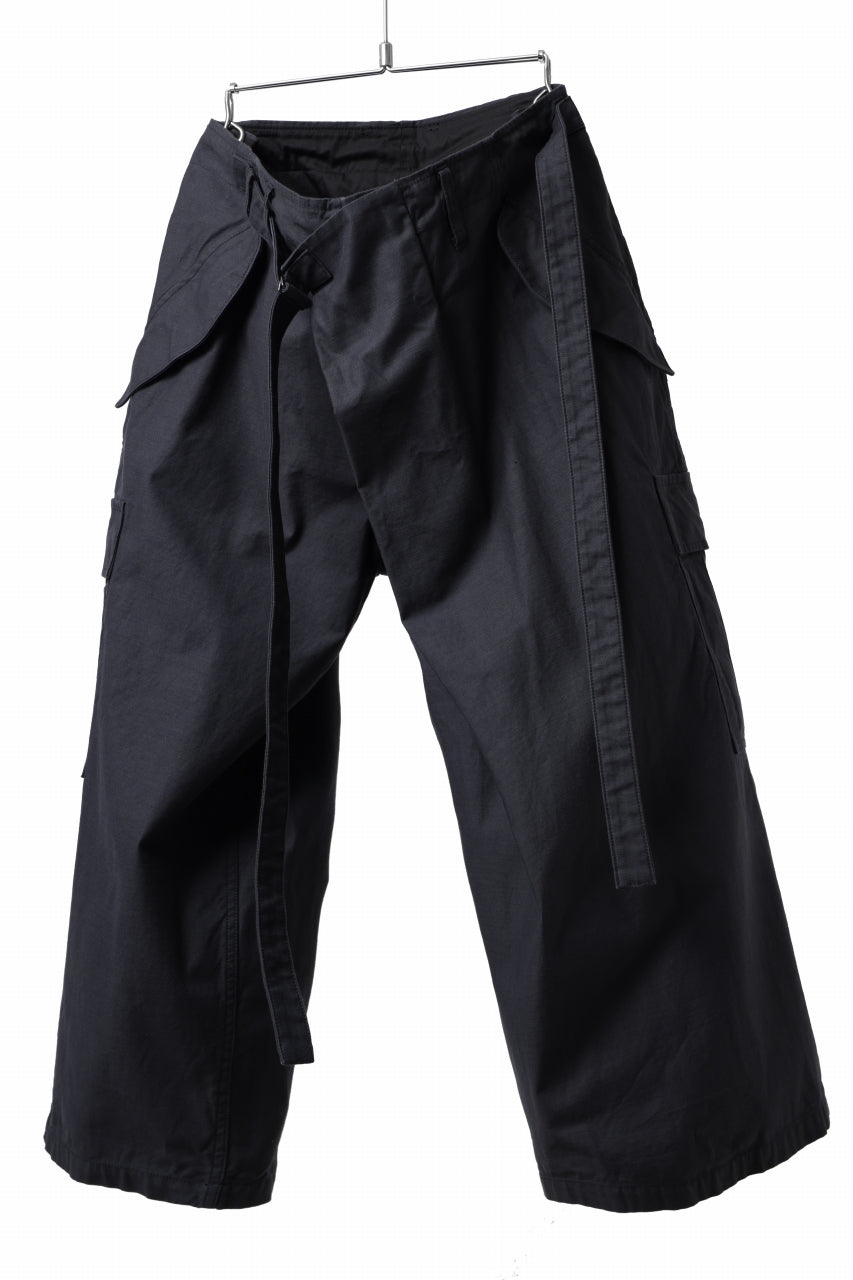 画像をギャラリービューアに読み込む, Y's WRAP WAIST PANTS ARMY-DETAIL / BACK SATIN VULCANIZATION COTTON (BLACK)