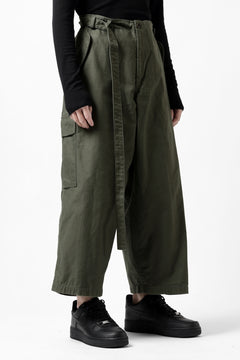 画像をギャラリービューアに読み込む, Y's WRAP WAIST PANTS ARMY-DETAIL / BACK SATIN VULCANIZATION COTTON (KHAKI)
