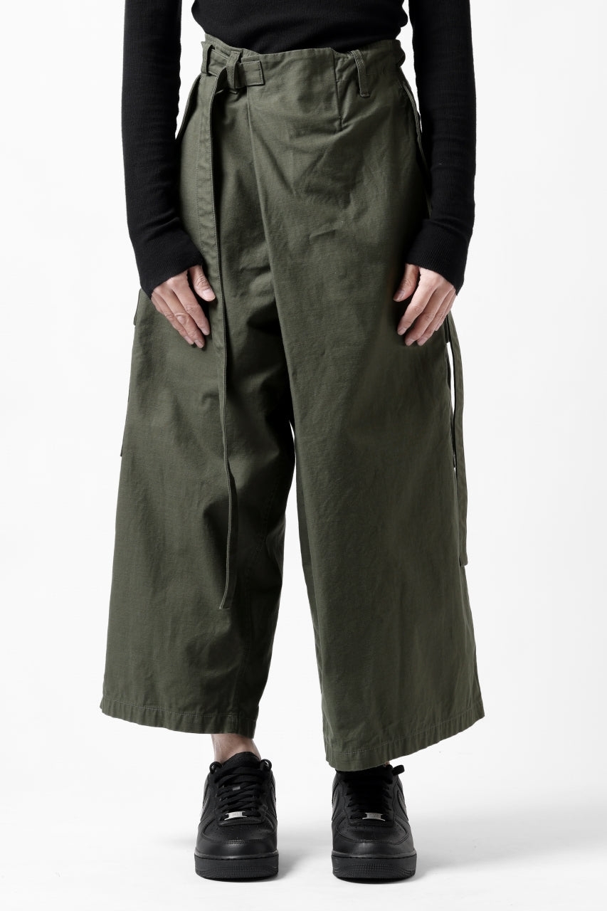 画像をギャラリービューアに読み込む, Y&#39;s WRAP WAIST PANTS ARMY-DETAIL / BACK SATIN VULCANIZATION COTTON (KHAKI)