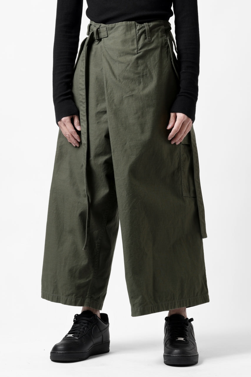 画像をギャラリービューアに読み込む, Y's WRAP WAIST PANTS ARMY-DETAIL / BACK SATIN VULCANIZATION COTTON (KHAKI)