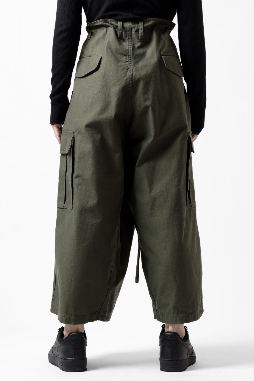画像をギャラリービューアに読み込む, Y's WRAP WAIST PANTS ARMY-DETAIL / BACK SATIN VULCANIZATION COTTON (KHAKI)