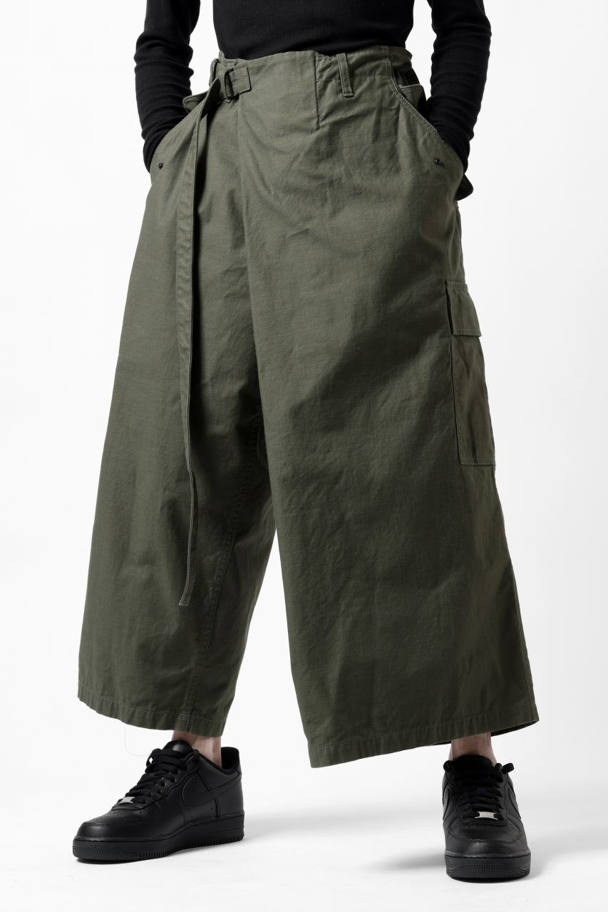 画像をギャラリービューアに読み込む, Y's WRAP WAIST PANTS ARMY-DETAIL / BACK SATIN VULCANIZATION COTTON (KHAKI)