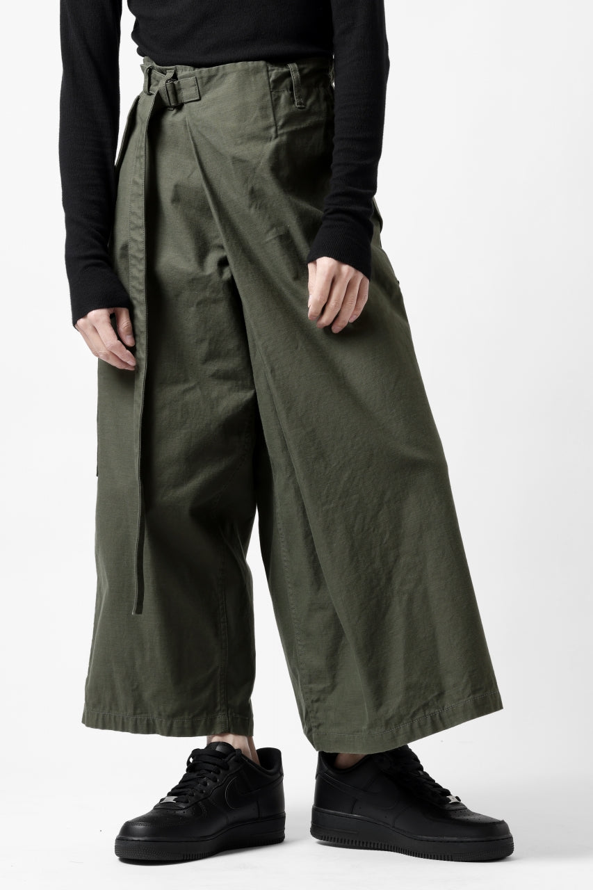 画像をギャラリービューアに読み込む, Y's WRAP WAIST PANTS ARMY-DETAIL / BACK SATIN VULCANIZATION COTTON (KHAKI)