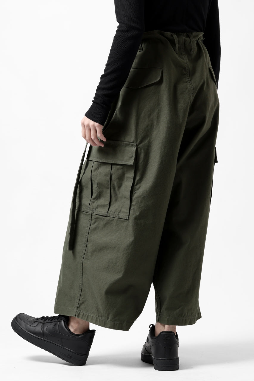 画像をギャラリービューアに読み込む, Y's WRAP WAIST PANTS ARMY-DETAIL / BACK SATIN VULCANIZATION COTTON (KHAKI)