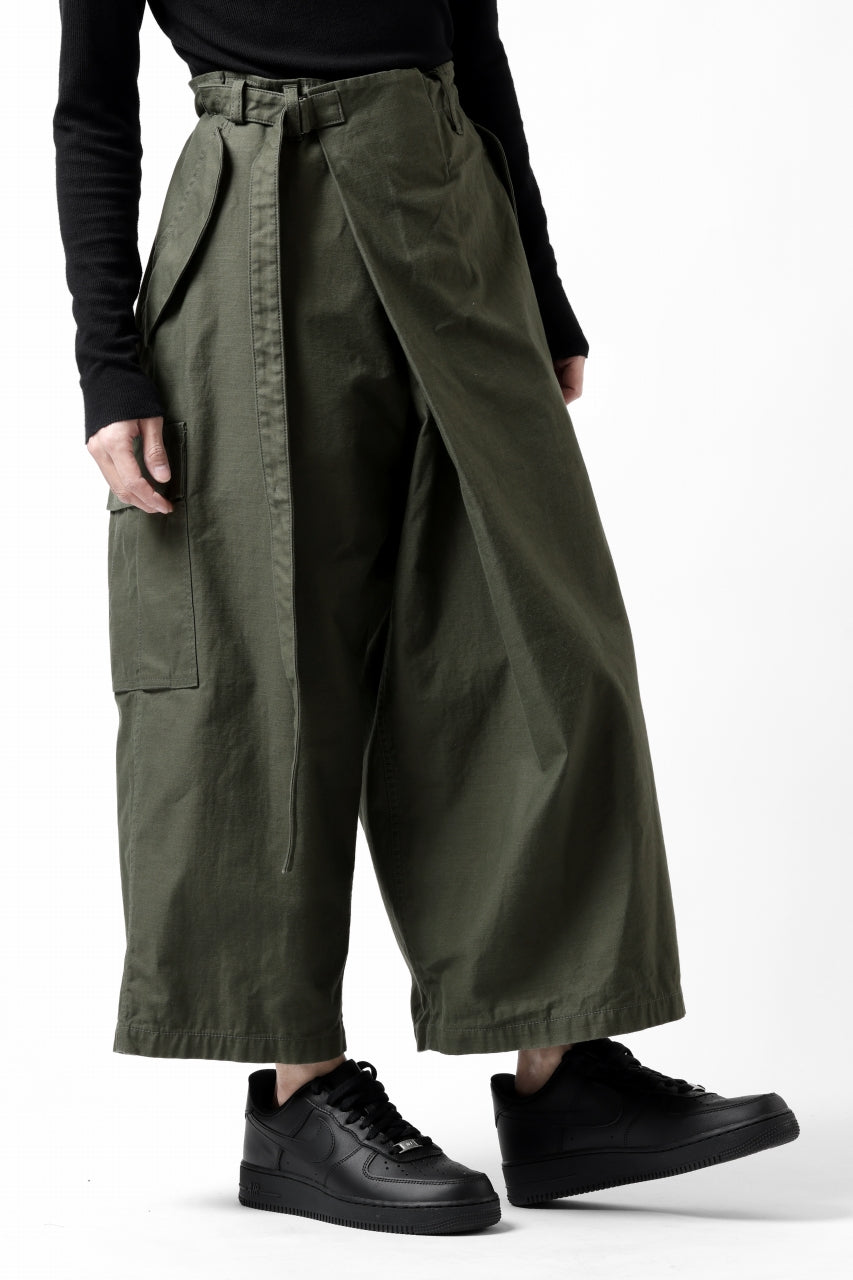 画像をギャラリービューアに読み込む, Y&#39;s WRAP WAIST PANTS ARMY-DETAIL / BACK SATIN VULCANIZATION COTTON (KHAKI)