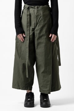 画像をギャラリービューアに読み込む, Y's WRAP WAIST PANTS ARMY-DETAIL / BACK SATIN VULCANIZATION COTTON (KHAKI)